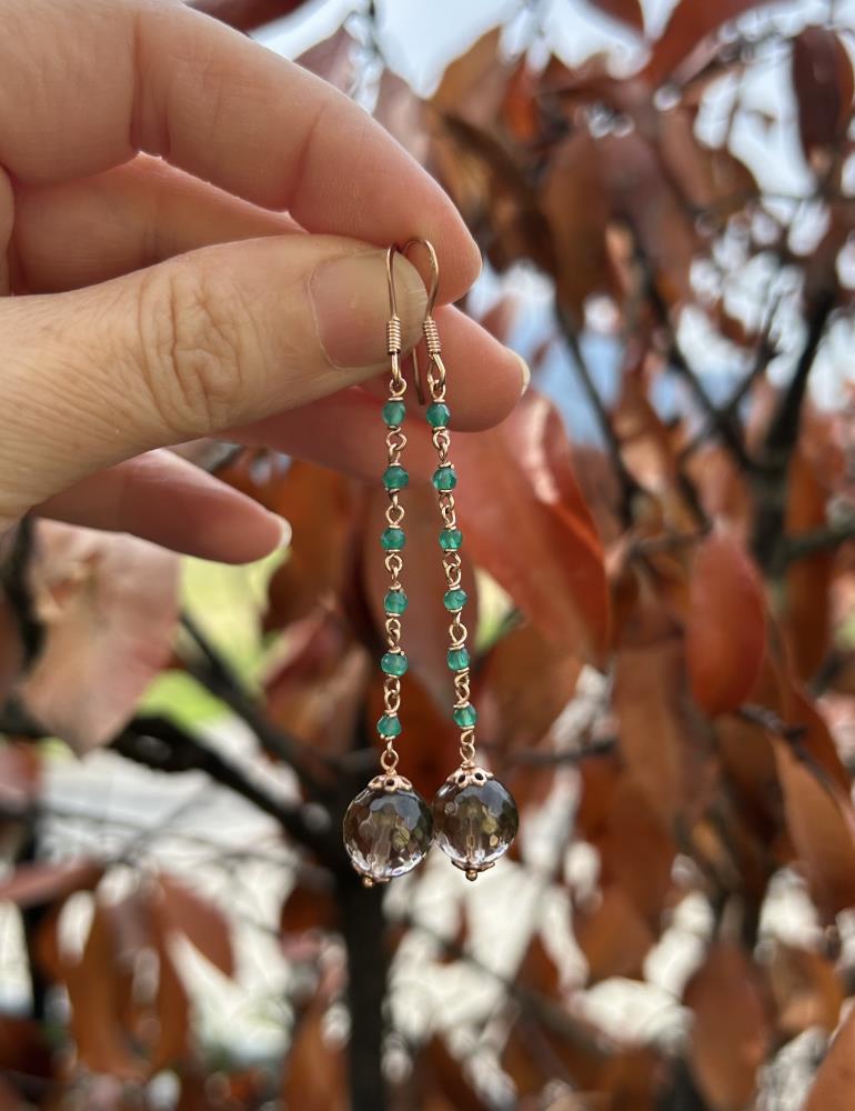 Eva Line earrings with green agate and smoky quartz