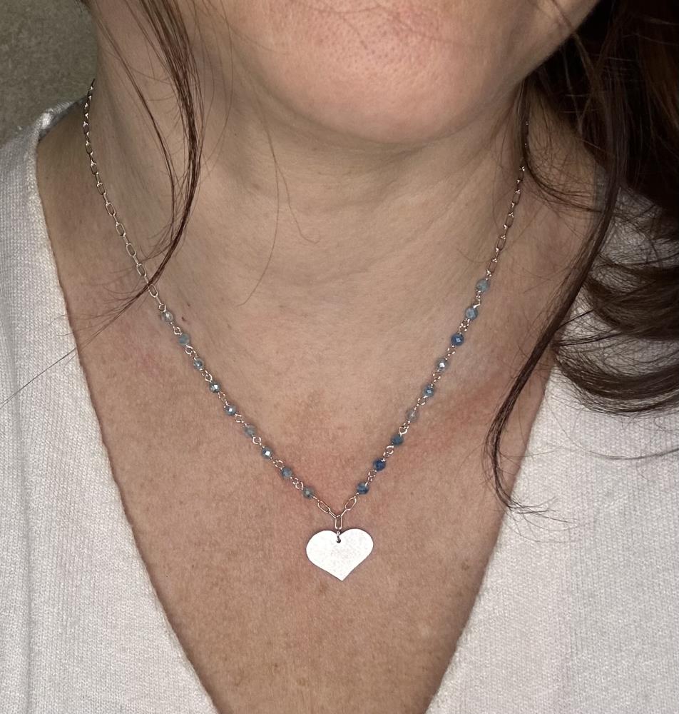 Natural silver necklace with blue stones and heart