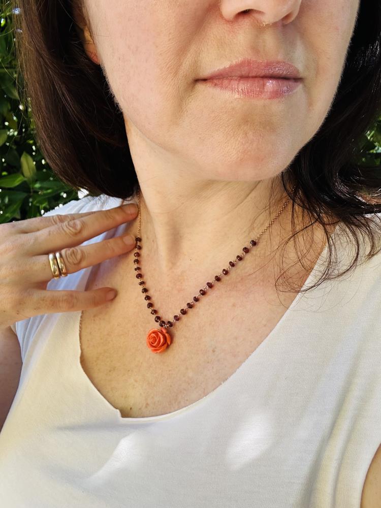 Coral rose necklace