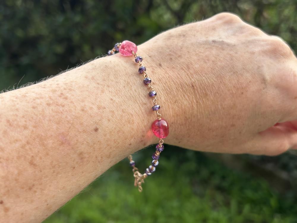 Purple zircon bracelet and pink tourmaline