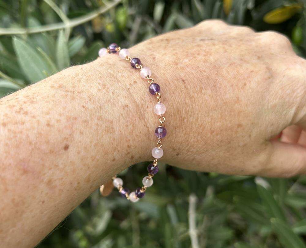 Amethyst and pink agate bracelet